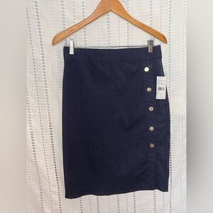 Rafaella Dark Blue Pencil Skirt with Gold Buttons NWT